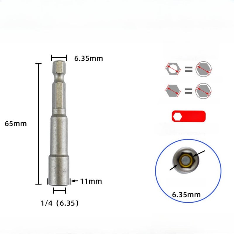 EMSTAR 10 PCS 1/4" Hex Shank Magnetic Power Nut Driver Bit Sets, 1/4 inch Quick Change Socket Nut Driver Bit Magnetic,Heavy Duty 1/4 Nut Driver Length 2.5 inche (65mm) - Image 2